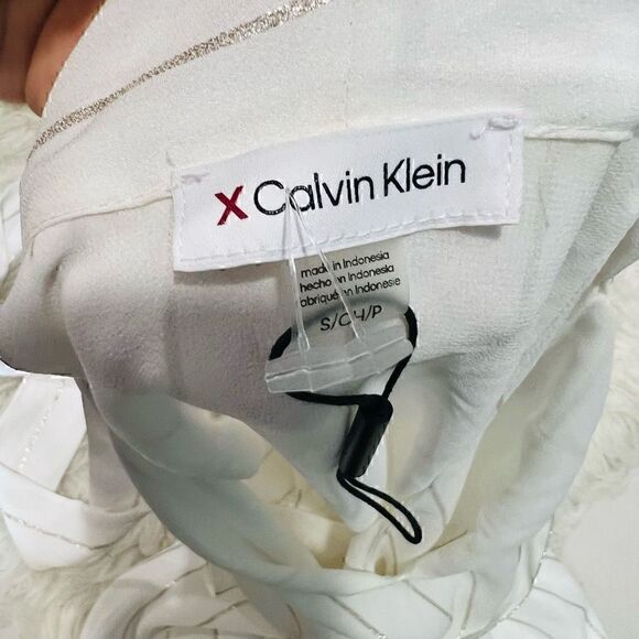 Calvin Klein Metallic Stripe Tie-Neck Halter Top White Size Small - Picture 4 of 11
